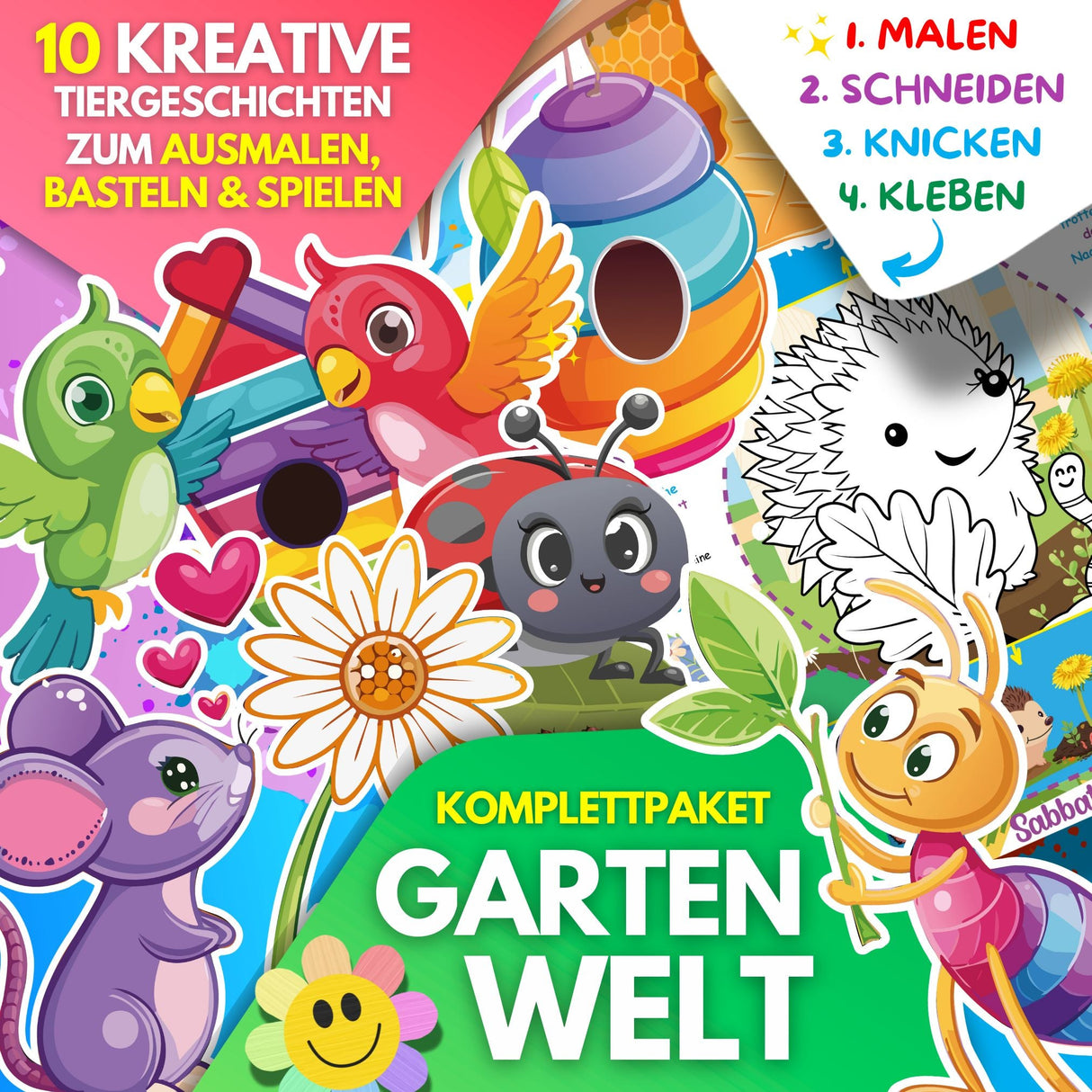 10 KREATIVE TIERGESCHICHTEN ZUM AUSMALEN, BASTELN & SPIELEN | KOMPLETTPAKET GARTENWELT ZUM AUSDRUCKEN - Sabbatbox