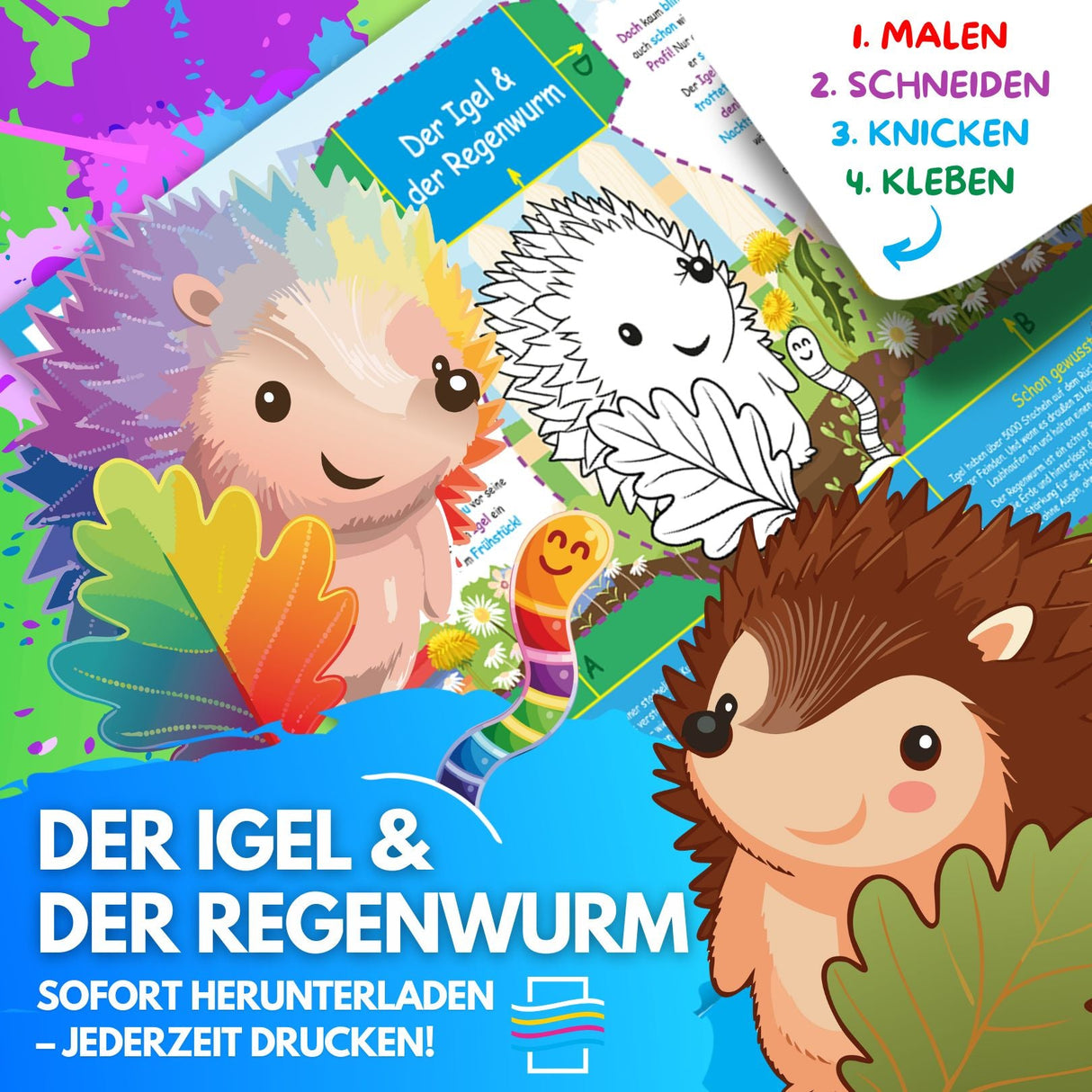 10 KREATIVE TIERGESCHICHTEN ZUM AUSMALEN, BASTELN & SPIELEN | KOMPLETTPAKET GARTENWELT ZUM AUSDRUCKEN - Sabbatbox