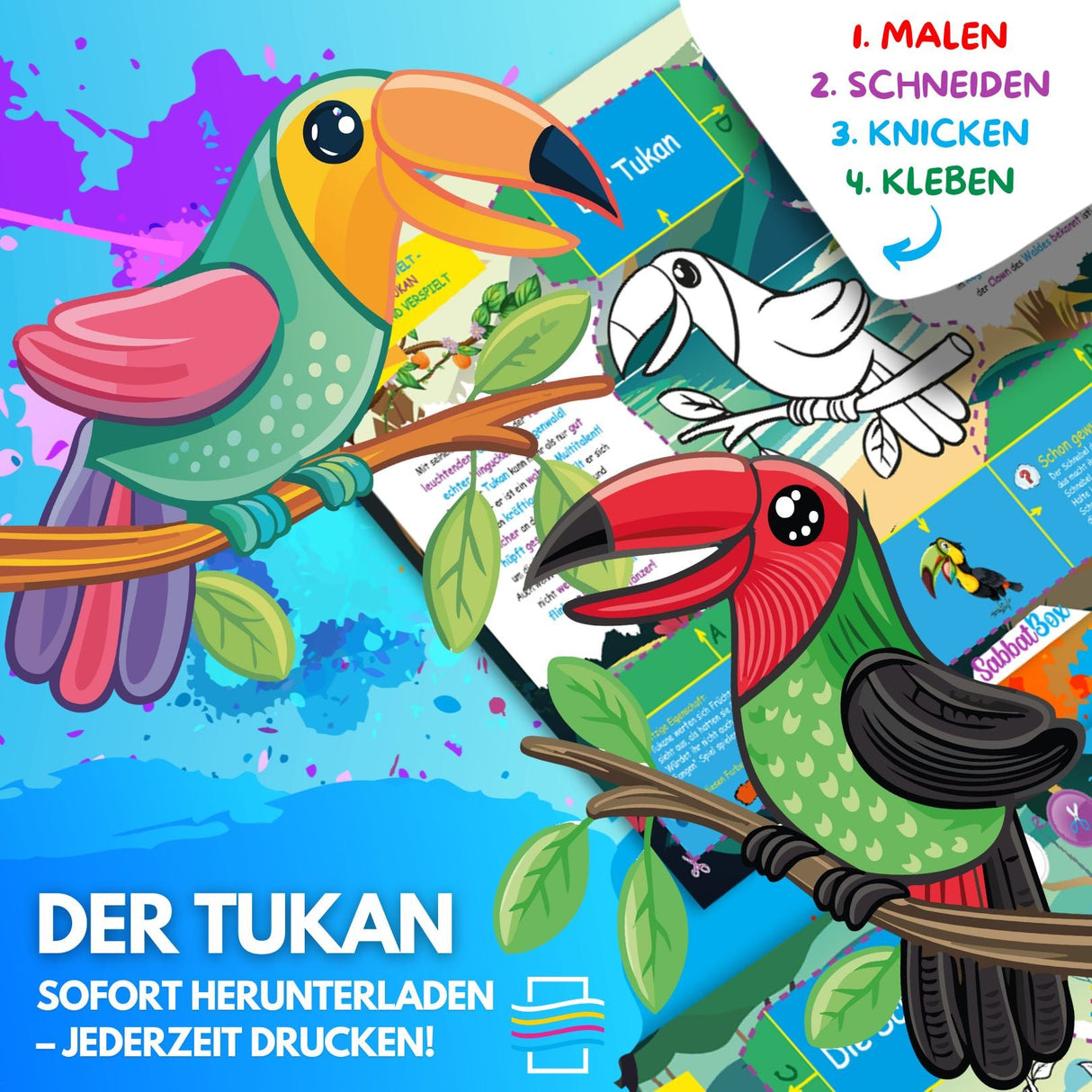 15 KREATIVE TIERGESCHICHTEN ZUM AUSMALEN, BASTELN & SPIELEN | KOMPLETTPAKET TIERWELT ZUM AUSDRUCKEN - Sabbatbox