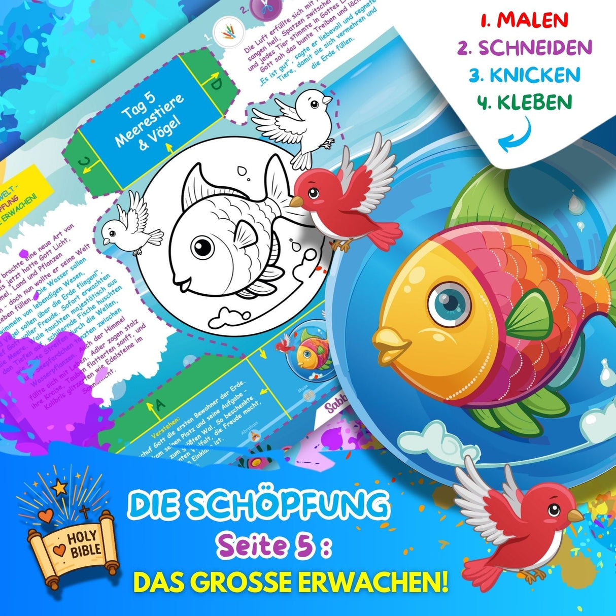 BUNTE BIBELWELT – TEIL 1: DIE SCHÖPFUNG | ZUM AUSMALEN, BASTELN, LERNEN & SPIELEN | EINFACH HERUNTERLADEN & AUSDRUCKEN - Sabbatbox