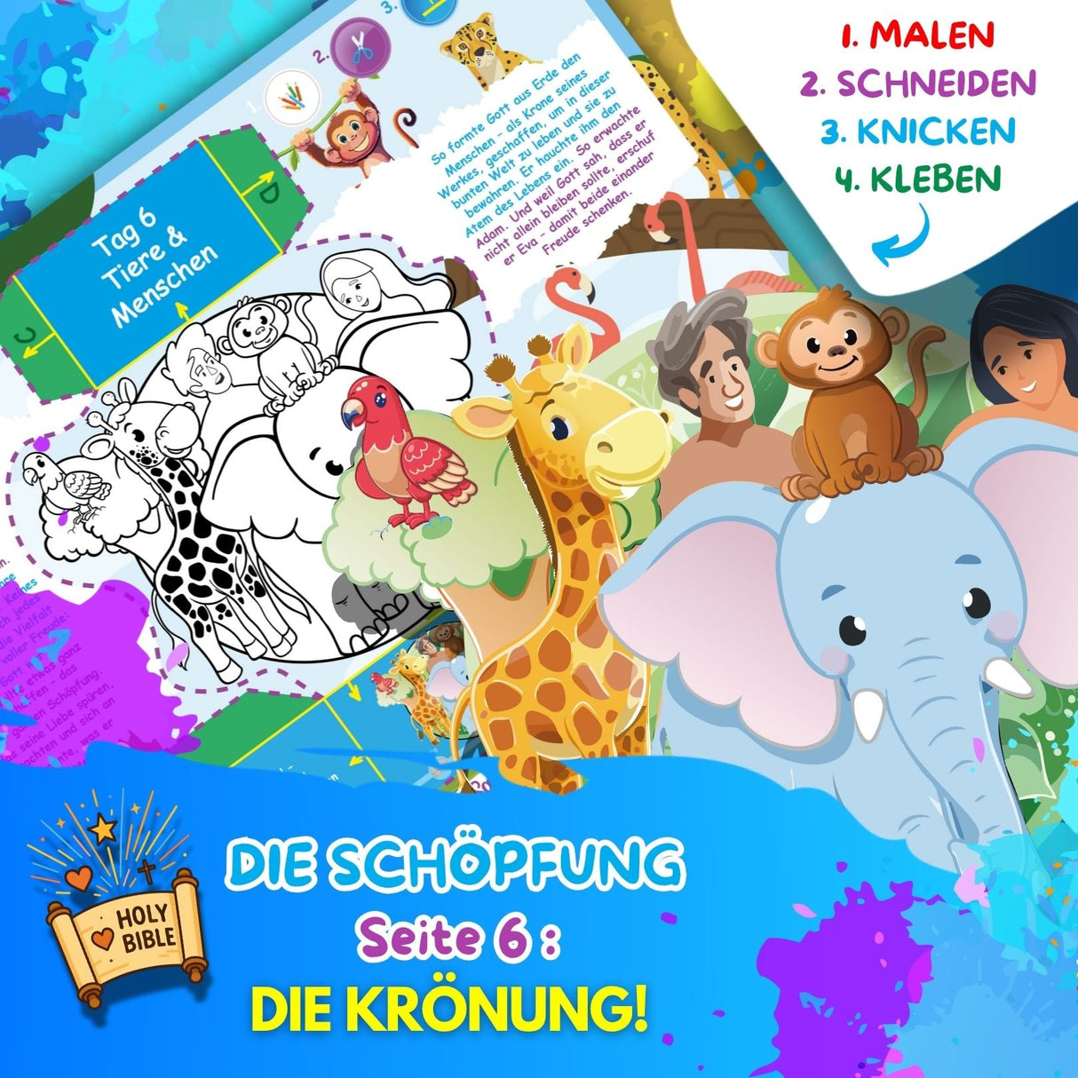BUNTE BIBELWELT – TEIL 1: DIE SCHÖPFUNG | ZUM AUSMALEN, BASTELN, LERNEN & SPIELEN | EINFACH HERUNTERLADEN & AUSDRUCKEN - Sabbatbox