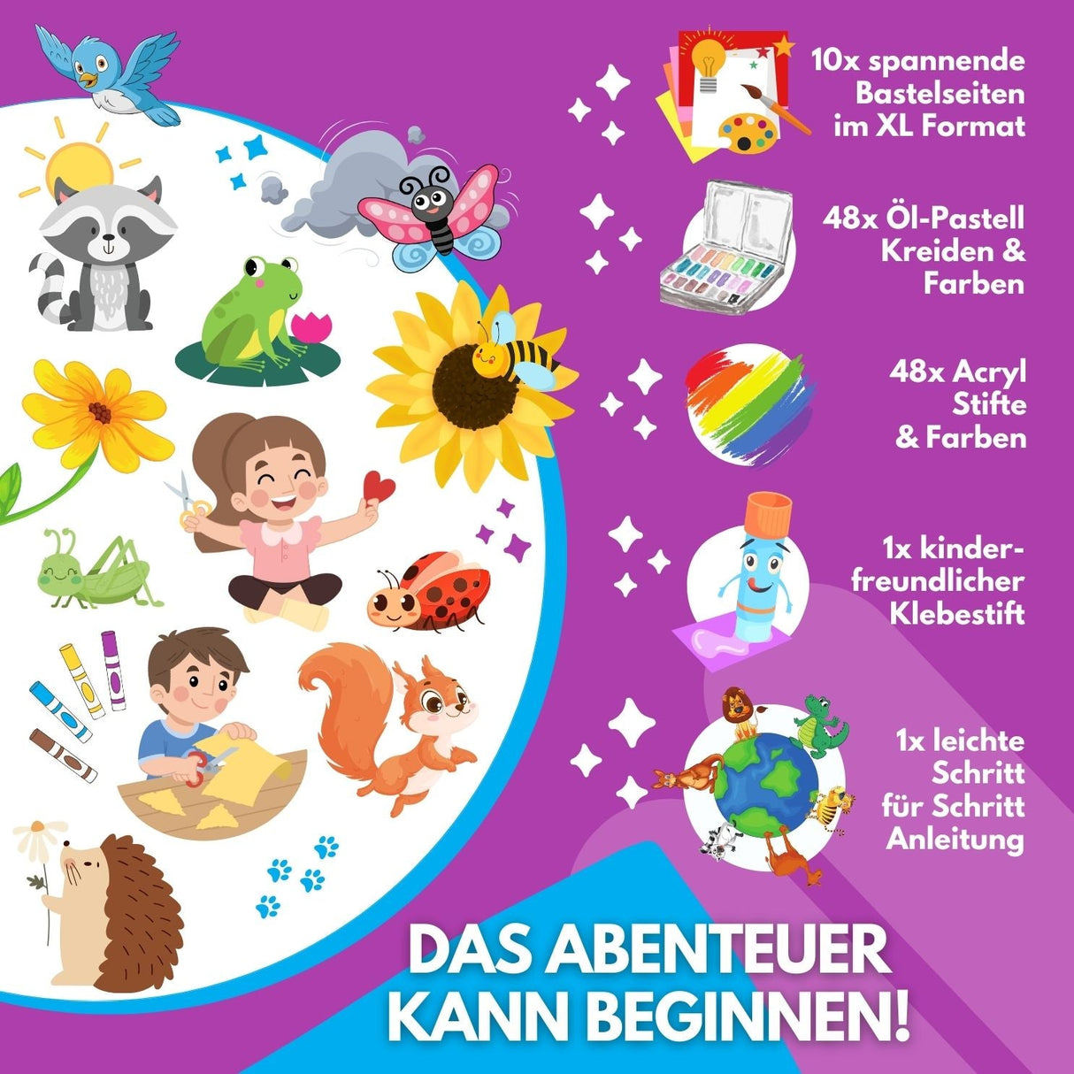 BUNTE GARTENWELT - DAS XXL MAL UND BASTELSET FÜR KLEINE FORSCHER AUF KREATIVER GARTEN EXPEDITION - Sabbatbox