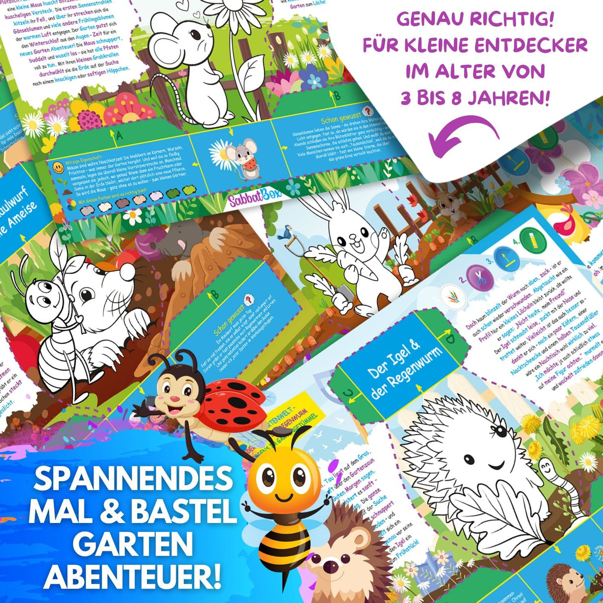 BUNTE GARTENWELT - DAS XXL MAL UND BASTELSET FÜR KLEINE FORSCHER AUF KREATIVER GARTEN EXPEDITION - Sabbatbox