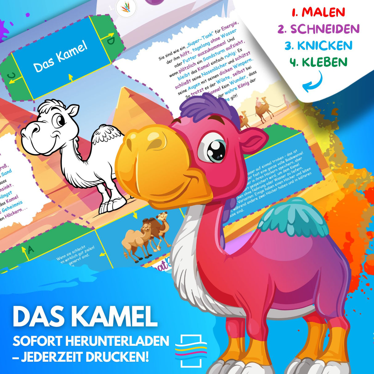 DAS KAMEL ZUM AUSMALEN & BASTELN | MIT GESCHICHTE ZUM LERNEN & SAMMELN | DOWNLOAD ZUM AUSDRUCKEN - Sabbatbox