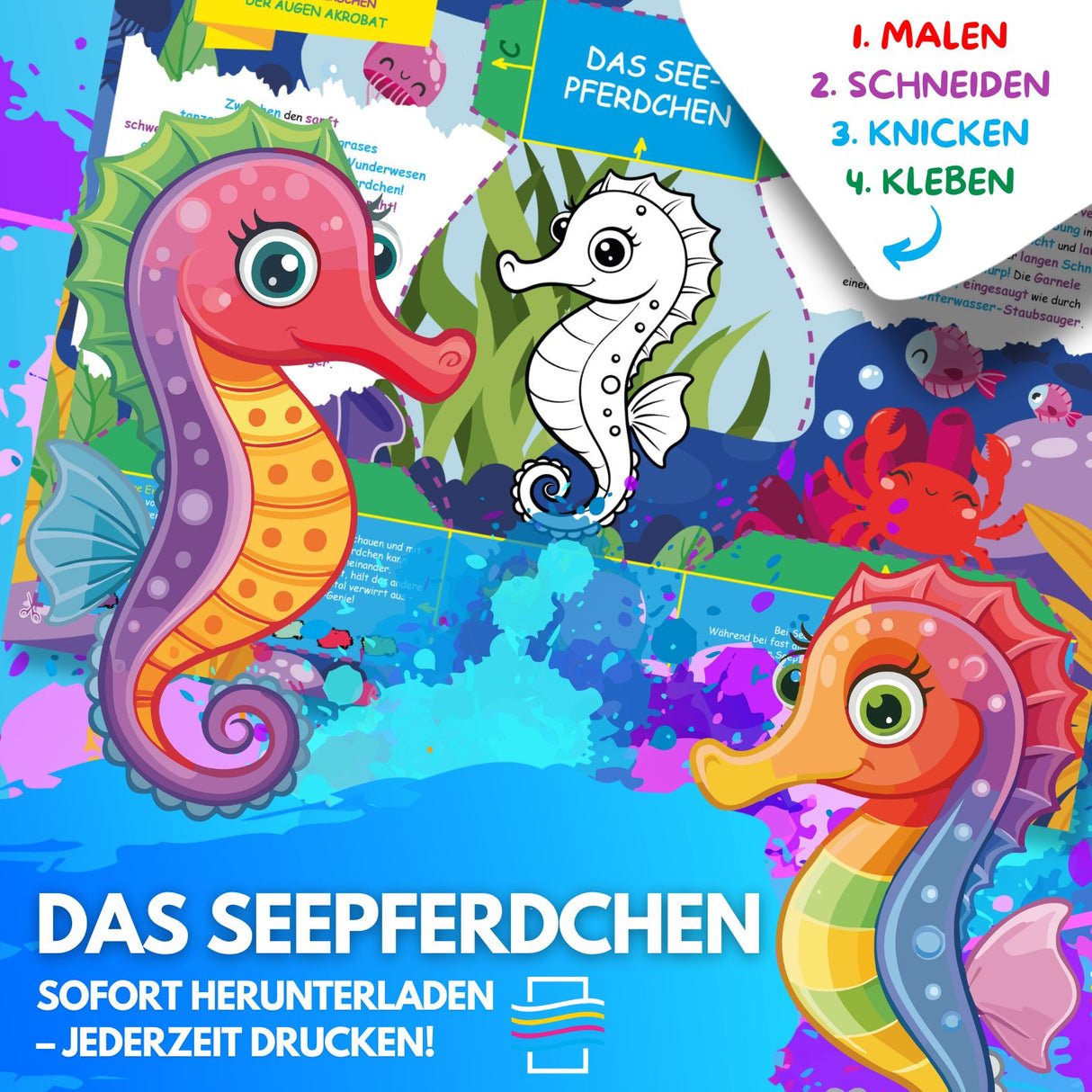 DAS SEEPFERDCHEN ZUM AUSMALEN & BASTELN | MIT GESCHICHTE ZUM LERNEN & SAMMELN | DOWNLOAD ZUM AUSDRUCKEN - Sabbatbox