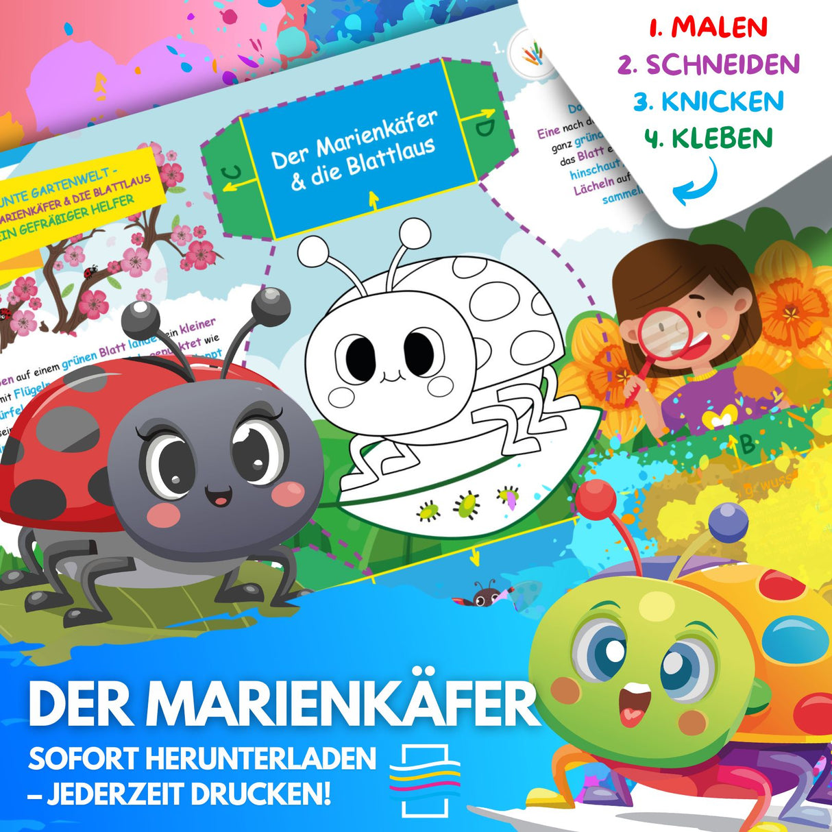 DER MARIENKÄFER ZUM AUSMALEN & BASTELN | MIT GESCHICHTE ZUM LERNEN & SAMMELN | DOWNLOAD ZUM AUSDRUCKEN - Sabbatbox