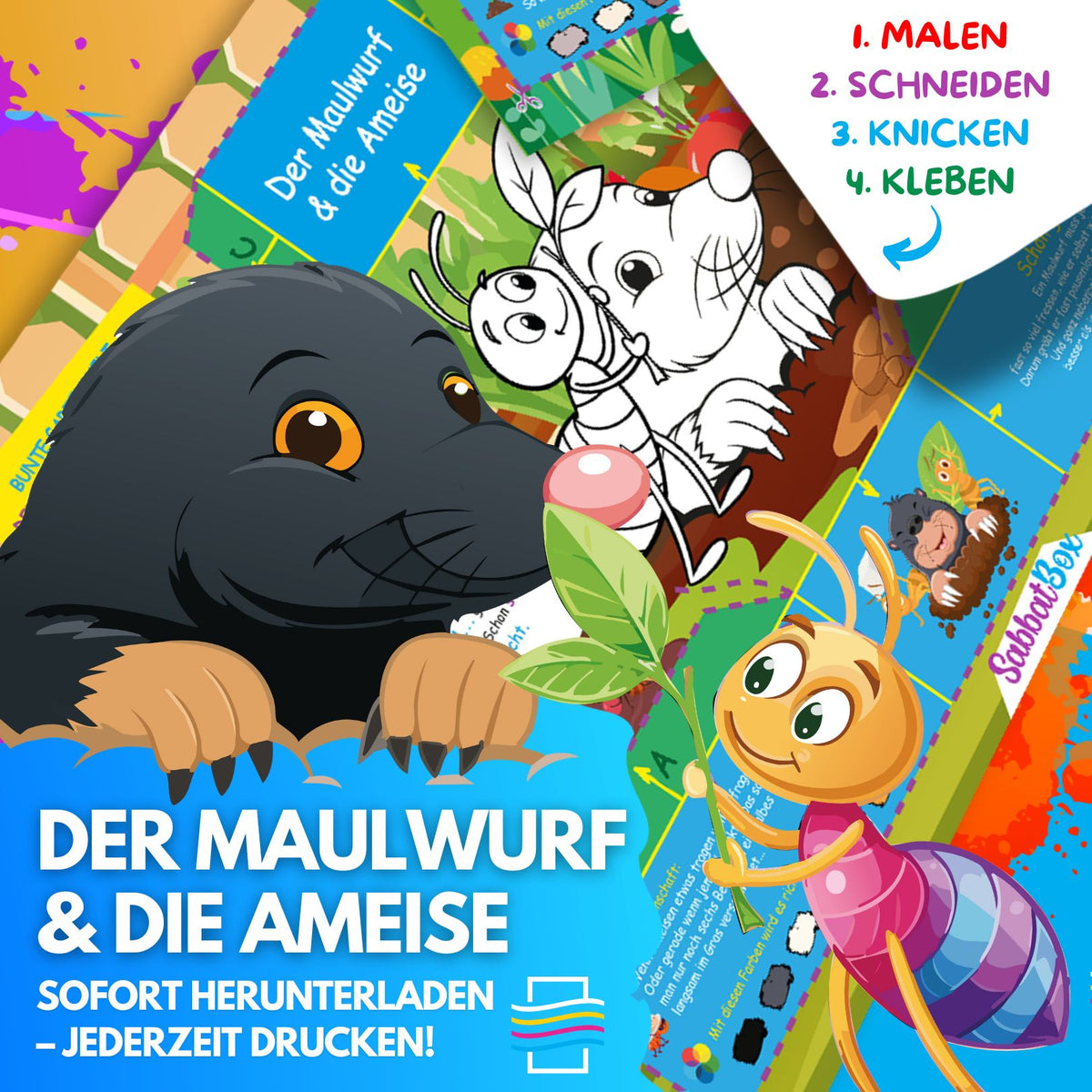 DER MAULWURF UND DIE AMEISE ZUM AUSMALEN & BASTELN | MIT GESCHICHTE ZU ...