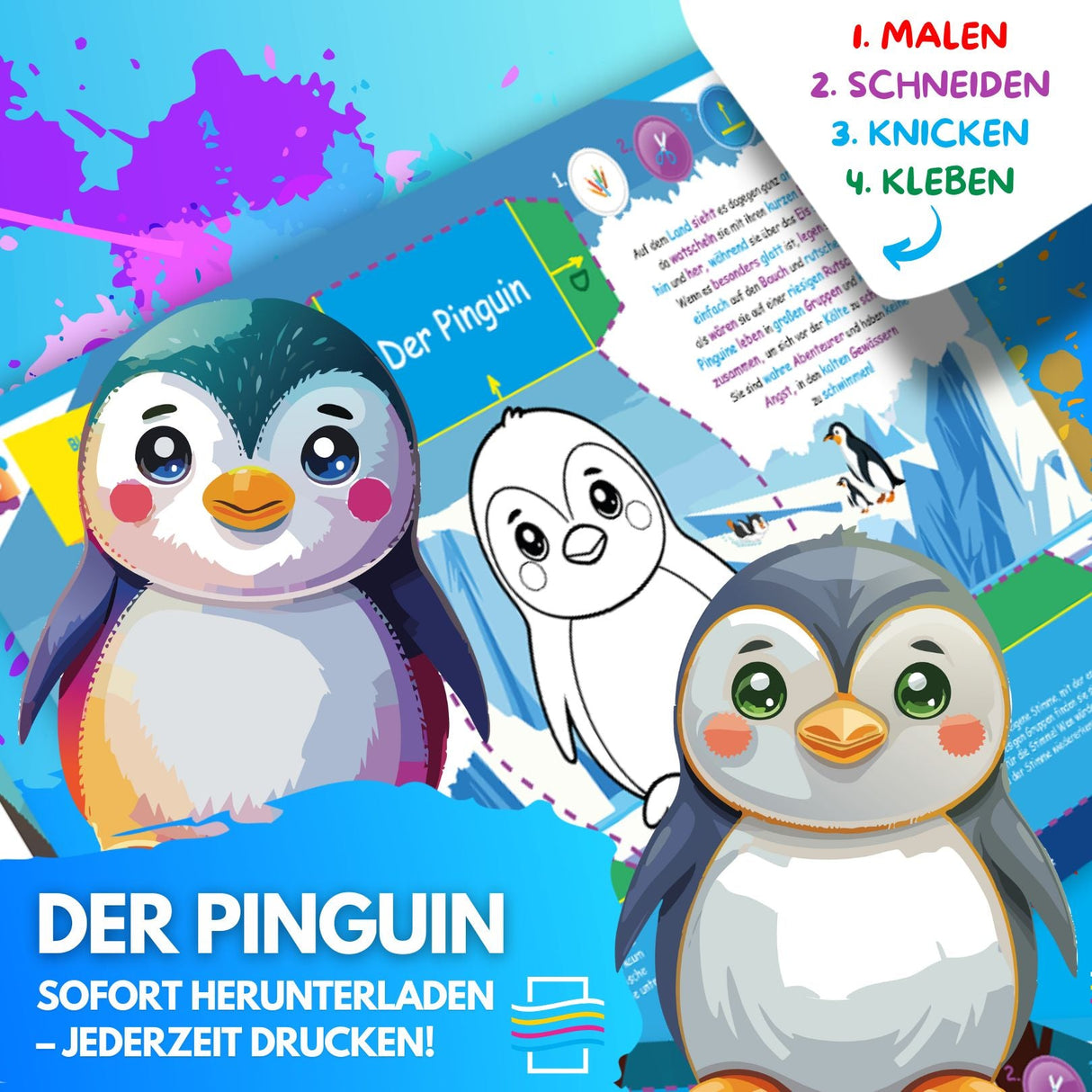 DER PINGUIN ZUM AUSMALEN & BASTELN | MIT GESCHICHTE ZUM LERNEN & SAMMELN | DOWNLOAD ZUM AUSDRUCKEN - Sabbatbox