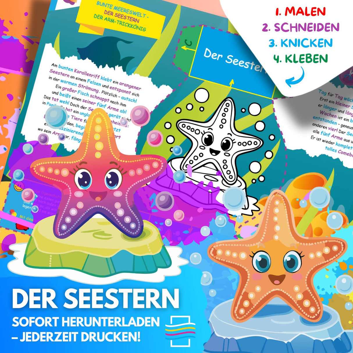 DER SEESTERN ZUM AUSMALEN & BASTELN | MIT GESCHICHTE ZUM LERNEN & SAMMELN | DOWNLOAD ZUM AUSDRUCKEN - Sabbatbox