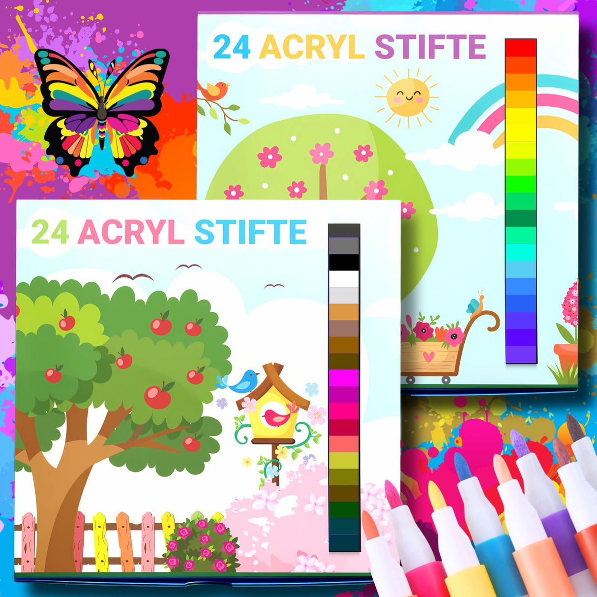 STRAHLENDE ACRYLSTIFTE - 48 FARBEN FÜR KLEINE KÜNSTLER - KINDERFREUNDLICHES DESIGN, BUNTE GARTENWELT - Sabbatbox