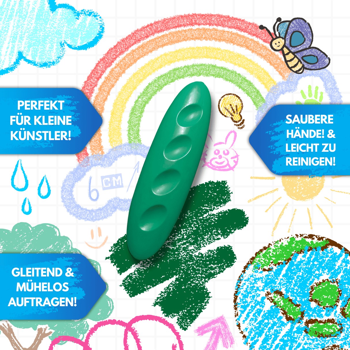 WACHSMALKIESEL - 36 WACHSMALSTIFTE FÜR KLEINE KÜNSTLER - KINDERFREUNDLICHES DESIGN, BUNTE TIERWELT - Sabbatbox