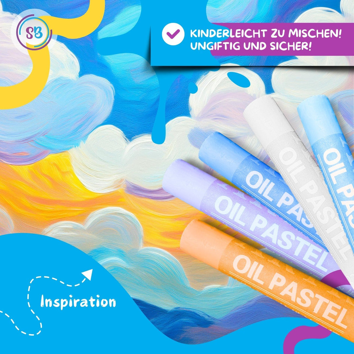 WEICHE ÖLPASTELLKREIDEN - 48 FARBEN FÜR KLEINE KÜNSTLER - KINDERFREUNDLICHES DESIGN, BUNTE MEERESWELT - Sabbatbox