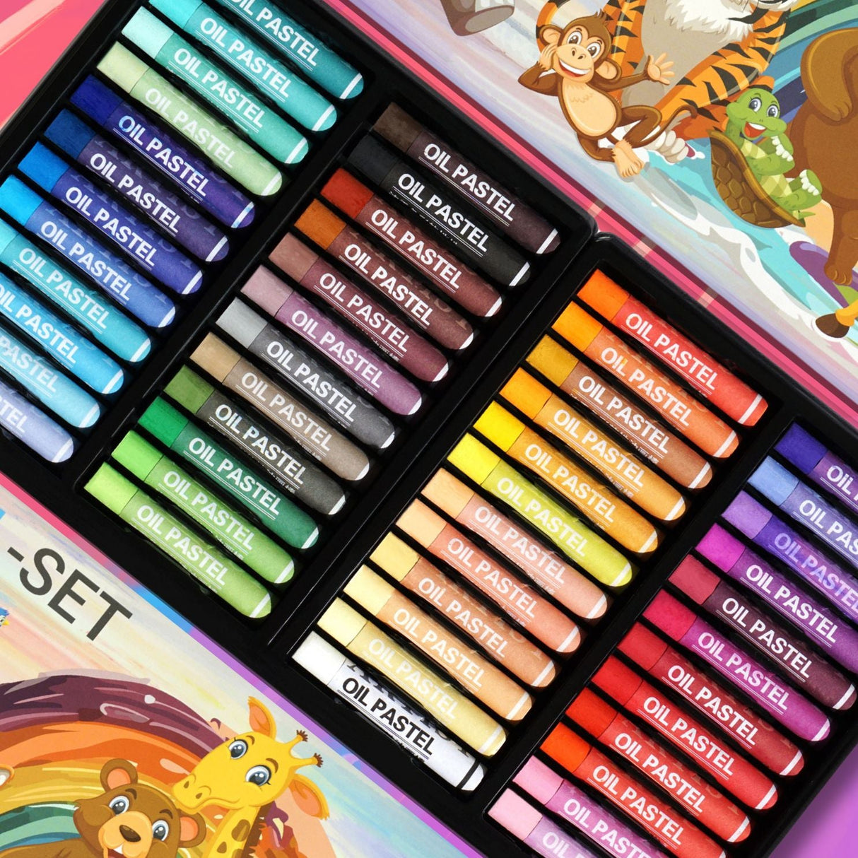 WEICHE ÖLPASTELLKREIDEN - 48 FARBEN FÜR KLEINE KÜNSTLER - KINDERFREUNDLICHES DESIGN, BUNTE TIERWELT - Sabbatbox