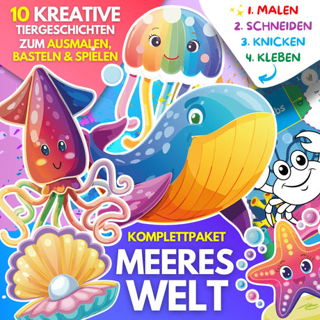 10 KREATIVE MEERESTIERGESCHICHTEN ZUM AUSMALEN, BASTELN & SPIELEN | KOMPLETTPAKET MEERESWELT ZUM AUSDRUCKEN - Sabbatbox