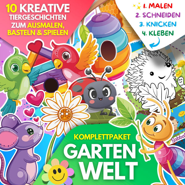 10 KREATIVE TIERGESCHICHTEN ZUM AUSMALEN, BASTELN & SPIELEN | KOMPLETTPAKET GARTENWELT ZUM AUSDRUCKEN - Sabbatbox