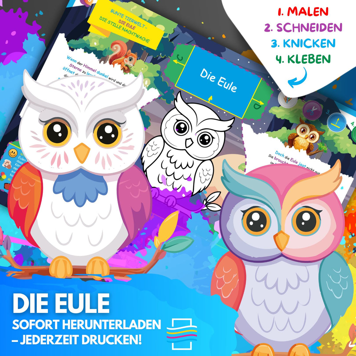 15 KREATIVE TIERGESCHICHTEN ZUM AUSMALEN, BASTELN & SPIELEN | KOMPLETTPAKET TIERWELT ZUM AUSDRUCKEN - Sabbatbox