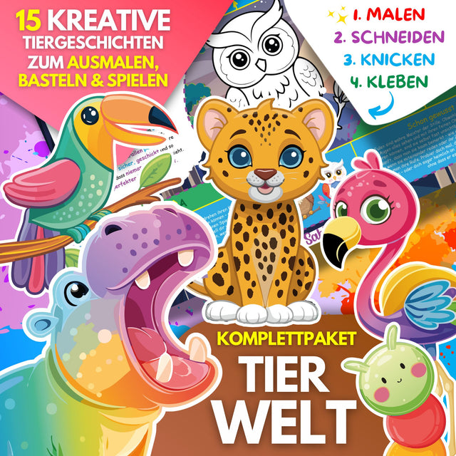 15 KREATIVE TIERGESCHICHTEN ZUM AUSMALEN, BASTELN & SPIELEN | KOMPLETTPAKET TIERWELT ZUM AUSDRUCKEN - Sabbatbox