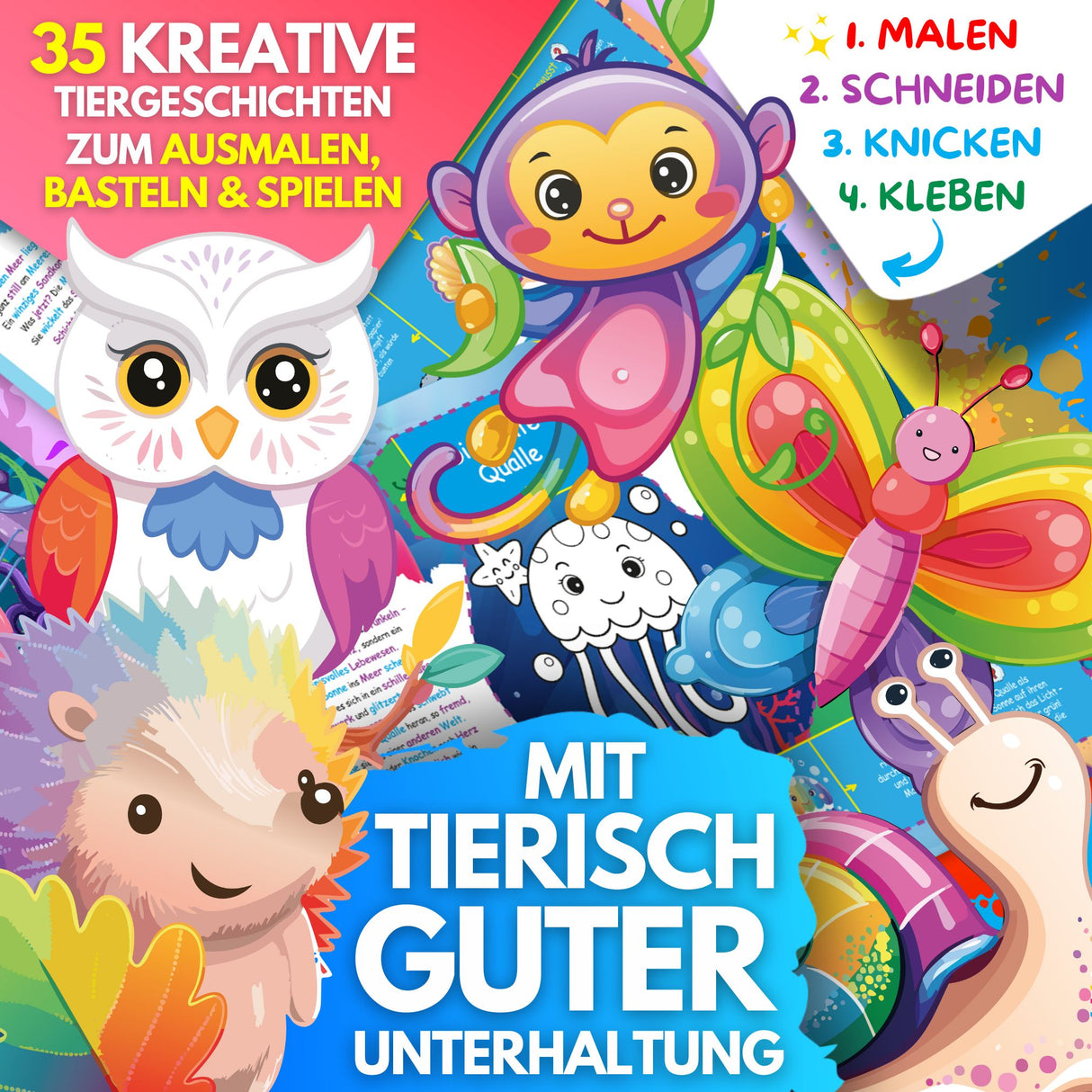 35 KREATIVE TIERGESCHICHTEN ZUM AUSMALEN, BASTELN & SPIELEN | KOMPLETTPAKET: TIERWELT, MEERESWELT UND GARTENWELT ZUM AUSDRUCKEN - Sabbatbox