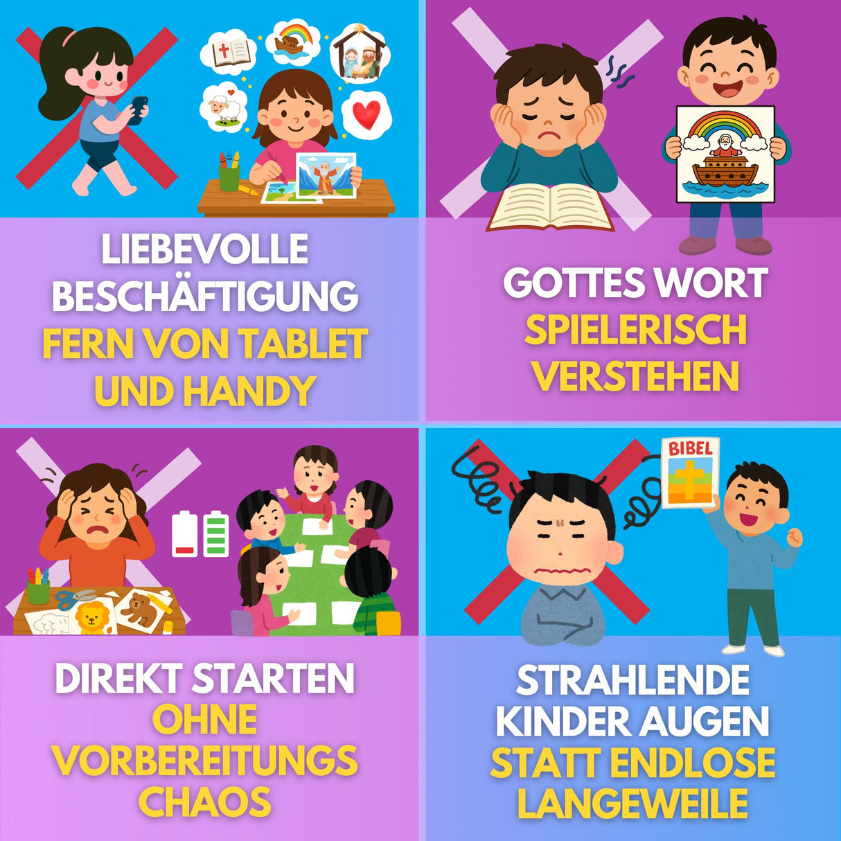 BUNTE BIBELWELT – TEIL 1: DIE SCHÖPFUNG | AUSMALEN, BASTELN, LERNEN & SPIELEN | ZUM AUSDRUCKEN