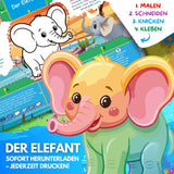 DER ELEFANT ZUM AUSMALEN & BASTELN | MIT GESCHICHTE ZUM LERNEN & SAMMELN | DOWNLOAD ZUM AUSDRUCKEN