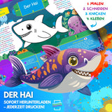 DER HAI ZUM AUSMALEN & BASTELN | MIT GESCHICHTE ZUM LERNEN & SAMMELN | DOWNLOAD ZUM AUSDRUCKEN