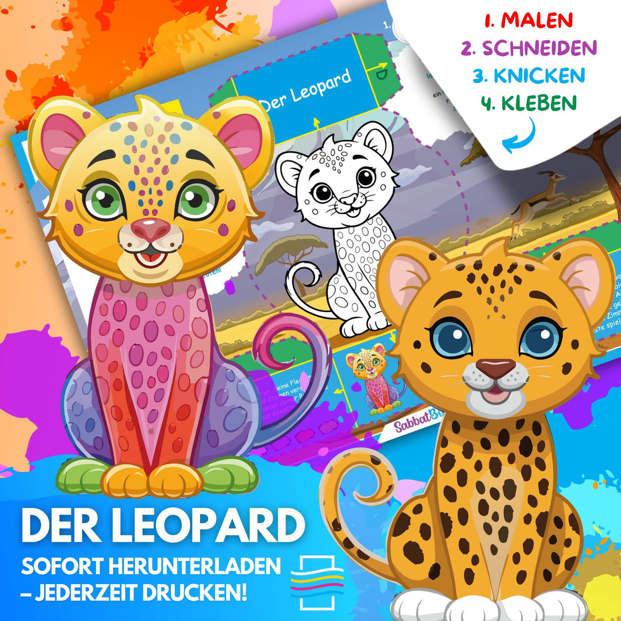 DER LEOPARD ZUM AUSMALEN & BASTELN | MIT GESCHICHTE ZUM LERNEN & SAMMELN | DOWNLOAD ZUM AUSDRUCKEN