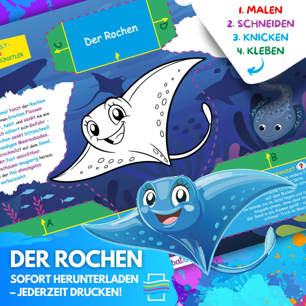DER ROCHEN ZUM AUSMALEN & BASTELN | MIT GESCHICHTE ZUM LERNEN & SAMMELN | DOWNLOAD ZUM AUSDRUCKEN