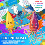DER TINTENFISCH ZUM AUSMALEN & BASTELN | MIT GESCHICHTE ZUM LERNEN & SAMMELN | DOWNLOAD ZUM AUSDRUCKEN
