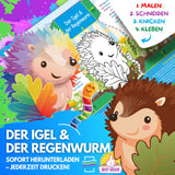 DER IGEL & DER REGENWURM ZUM AUSMALEN & BASTELN | MIT GESCHICHTE ZUM LERNEN & SAMMELN | DOWNLOAD ZUM AUSDRUCKEN