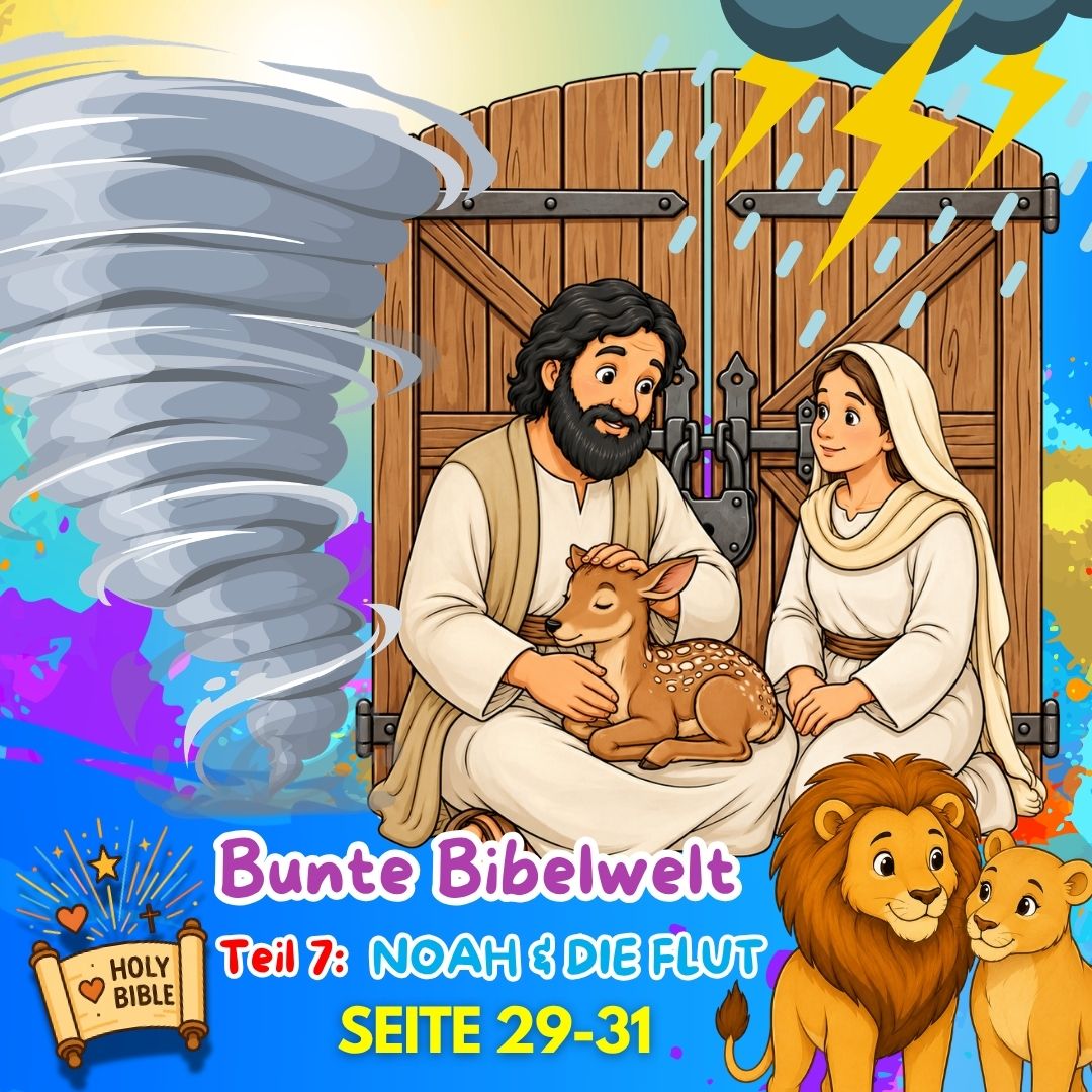 BUNTE BIBELWELT – TEIL 7: NOAH UND DIE FLUT | AUSMALEN, BASTELN, LERNEN & SPIELEN | ZUM AUSDRUCKEN