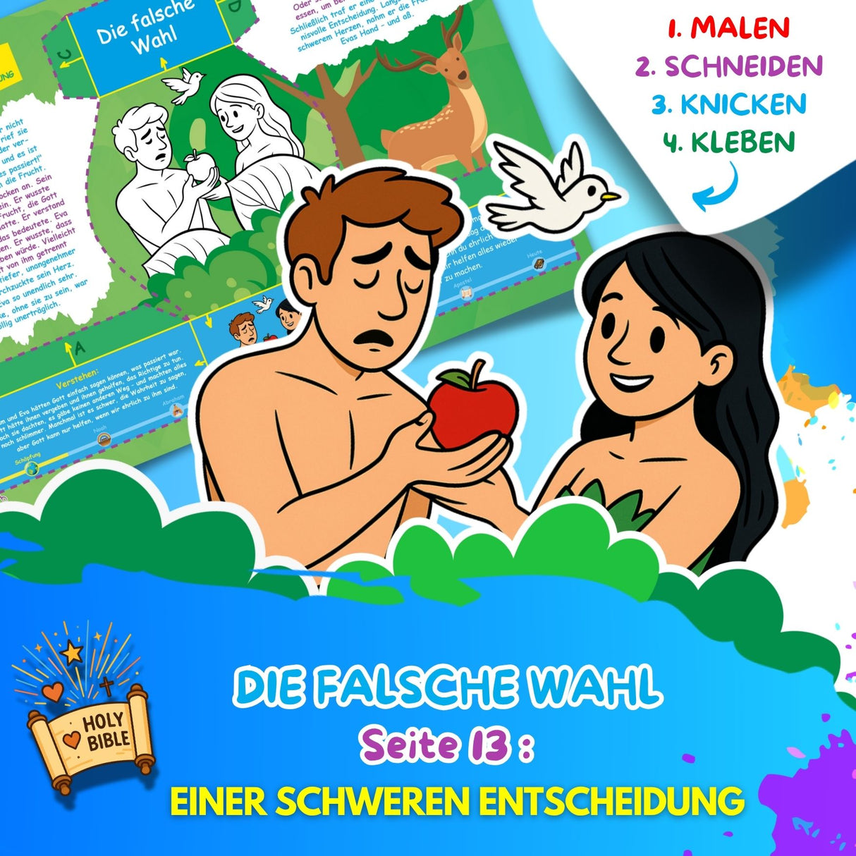 BUNTE BIBELWELT – TEIL 2: DER SÜNDENFALL | AUSMALEN, BASTELN, LERNEN & SPIELEN | ZUM AUSDRUCKEN