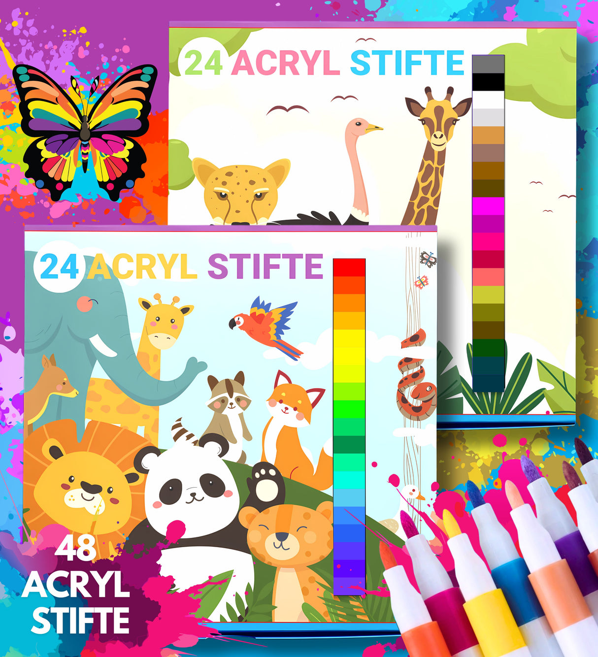 Strahlende Acrylstifte - 48 Farben für kleine Künstler