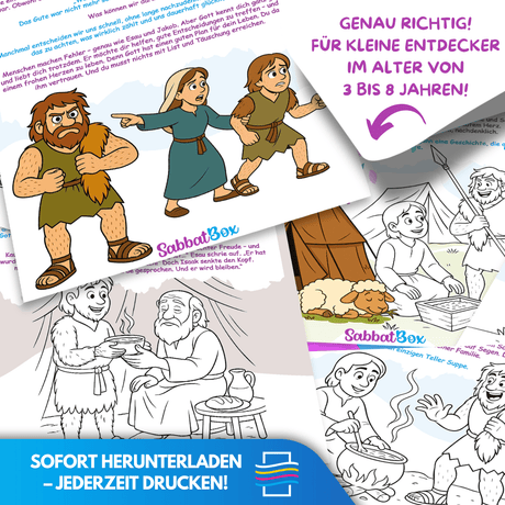 AUSMALGESCHICHTE – JAKOB UND ESAU – ZWEI UNGLEICHE BRÜDER – ZUM AUSDRUCKEN - Sabbatbox