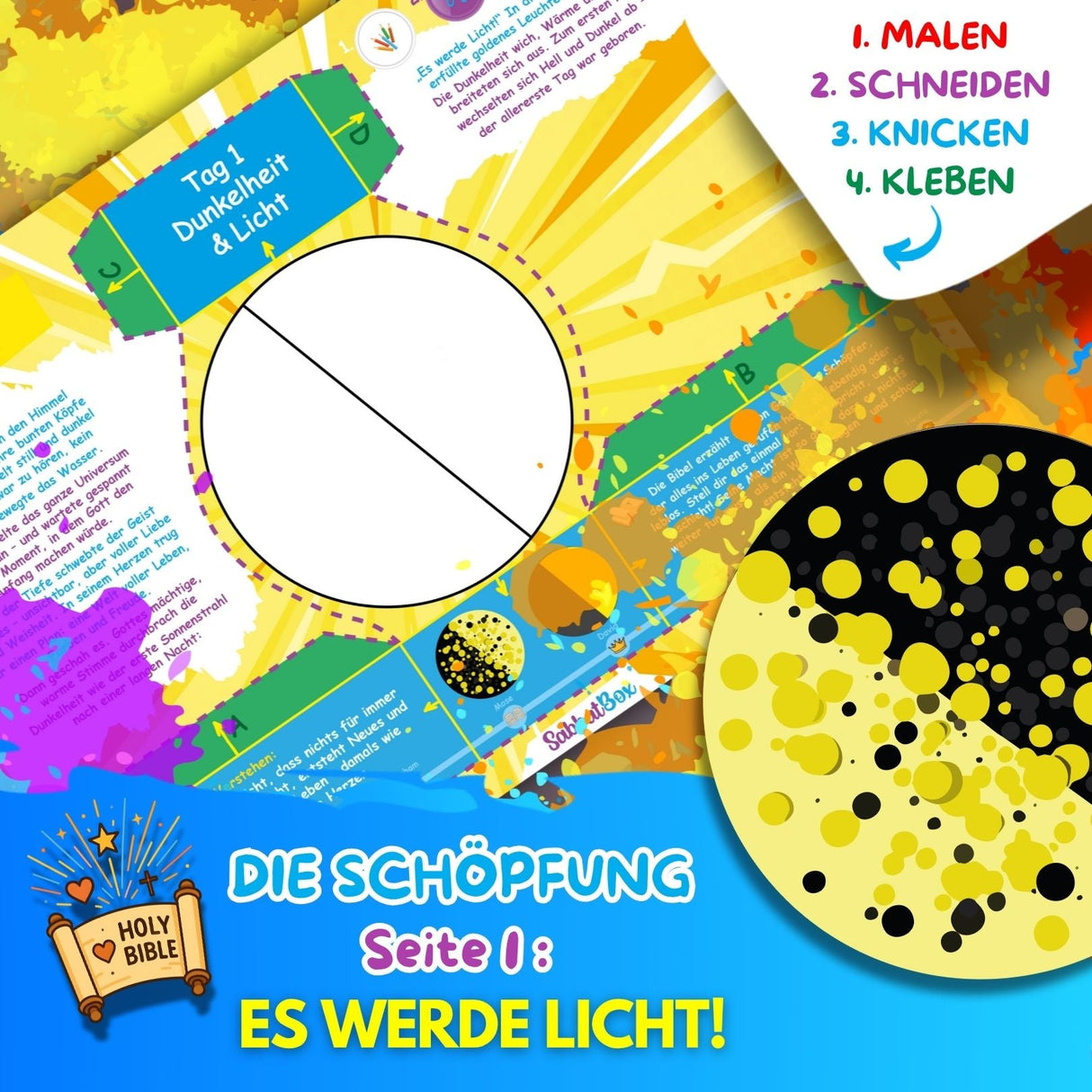 BUNTE BIBELWELT – TEIL 1: DIE SCHÖPFUNG | ZUM AUSMALEN, BASTELN, LERNEN & SPIELEN | EINFACH HERUNTERLADEN & AUSDRUCKEN - Sabbatbox