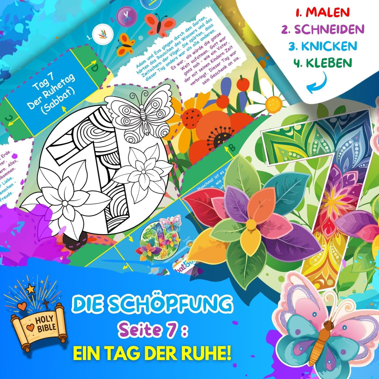 BUNTE BIBELWELT – TEIL 1: DIE SCHÖPFUNG | ZUM AUSMALEN, BASTELN, LERNEN & SPIELEN | EINFACH HERUNTERLADEN & AUSDRUCKEN - Sabbatbox
