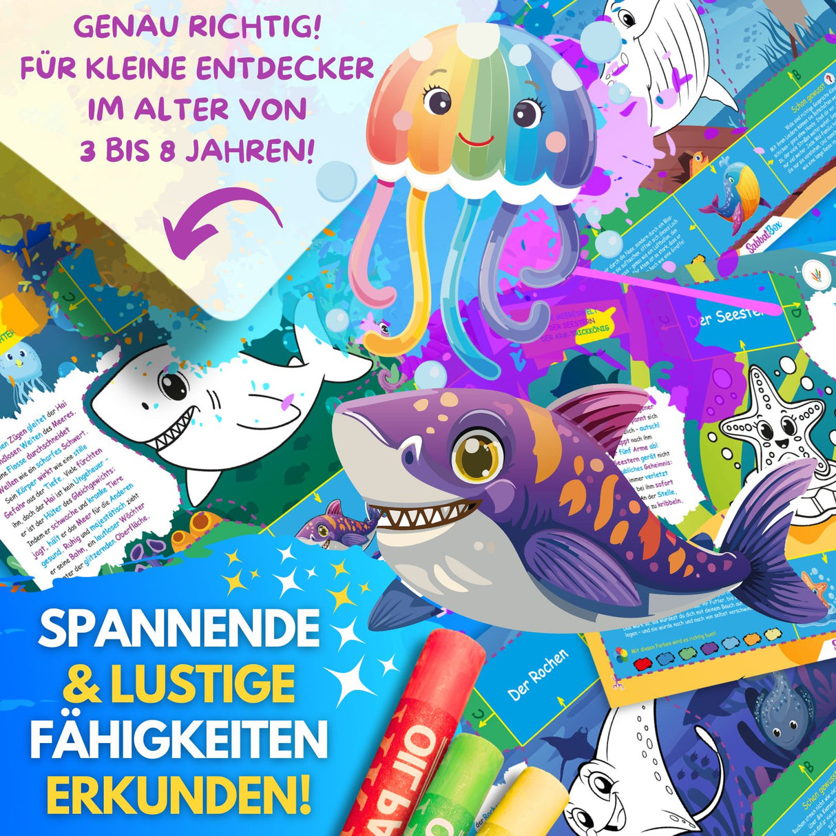 BUNTE MEERESWELT - DAS XXL MAL UND BASTELSET FÜR KLEINE FORSCHER AUF KREATIVER MEERES EXPEDITION - Sabbatbox
