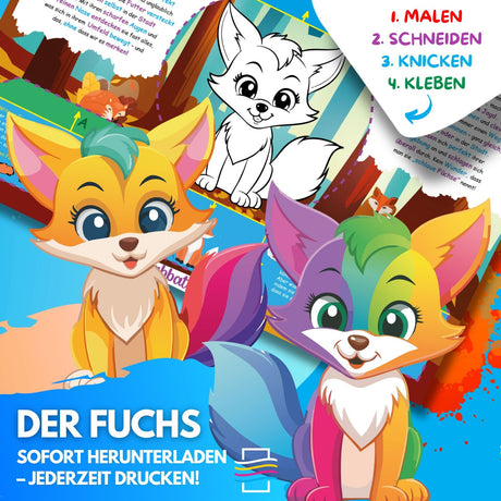 DER FUCHS ZUM AUSMALEN & BASTELN | MIT GESCHICHTE ZUM LERNEN & SAMMELN | DOWNLOAD ZUM AUSDRUCKEN - Sabbatbox