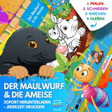 DER MAULWURF UND DIE AMEISE ZUM AUSMALEN & BASTELN | MIT GESCHICHTE ZUM LERNEN & SAMMELN | DOWNLOAD ZUM AUSDRUCKEN - Sabbatbox