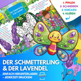 DER SCHMETTERLING UND DER LAVENDEL ZUM AUSMALEN & BASTELN | MIT GESCHICHTE ZUM LERNEN & SAMMELN | DOWNLOAD ZUM AUSDRUCKEN - Sabbatbox