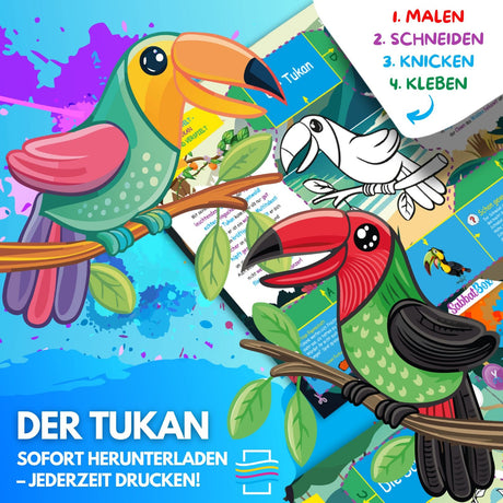 DER TUKAN ZUM AUSMALEN & BASTELN | MIT GESCHICHTE ZUM LERNEN & SAMMELN | DOWNLOAD ZUM AUSDRUCKEN - Sabbatbox