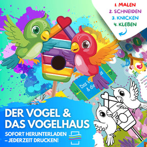 DER VOGEL ZUM AUSMALEN & BASTELN | MIT GESCHICHTE ZUM LERNEN & SAMMELN | DOWNLOAD ZUM AUSDRUCKEN - Sabbatbox