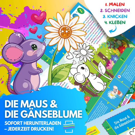 DIE MAUS & DIE GÄNSEBLUME ZUM AUSMALEN & BASTELN | MIT GESCHICHTE ZUM LERNEN & SAMMELN | DOWNLOAD ZUM AUSDRUCKEN - Sabbatbox