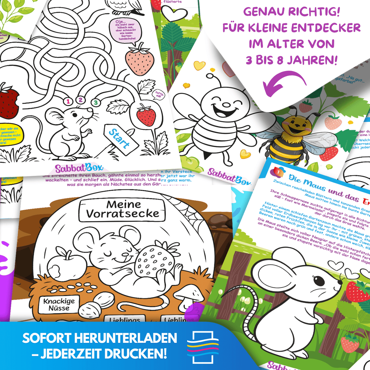 DIE MAUS UND DAS ERDBEERFELD – AUSMALGESCHICHTE ZUM AUSDRUCKEN - Sabbatbox