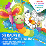DIE RAUPE UND DER SCHMETTERLING ZUM AUSMALEN & BASTELN | MIT GESCHICHTE ZUM LERNEN & SAMMELN | DOWNLOAD ZUM AUSDRUCKEN - Sabbatbox