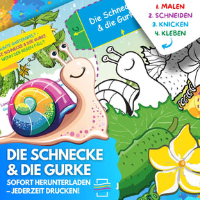 DIE SCHNECKE & DIE GURKE ZUM AUSMALEN & BASTELN | MIT GESCHICHTE ZUM LERNEN & SAMMELN | DOWNLOAD ZUM AUSDRUCKEN - Sabbatbox