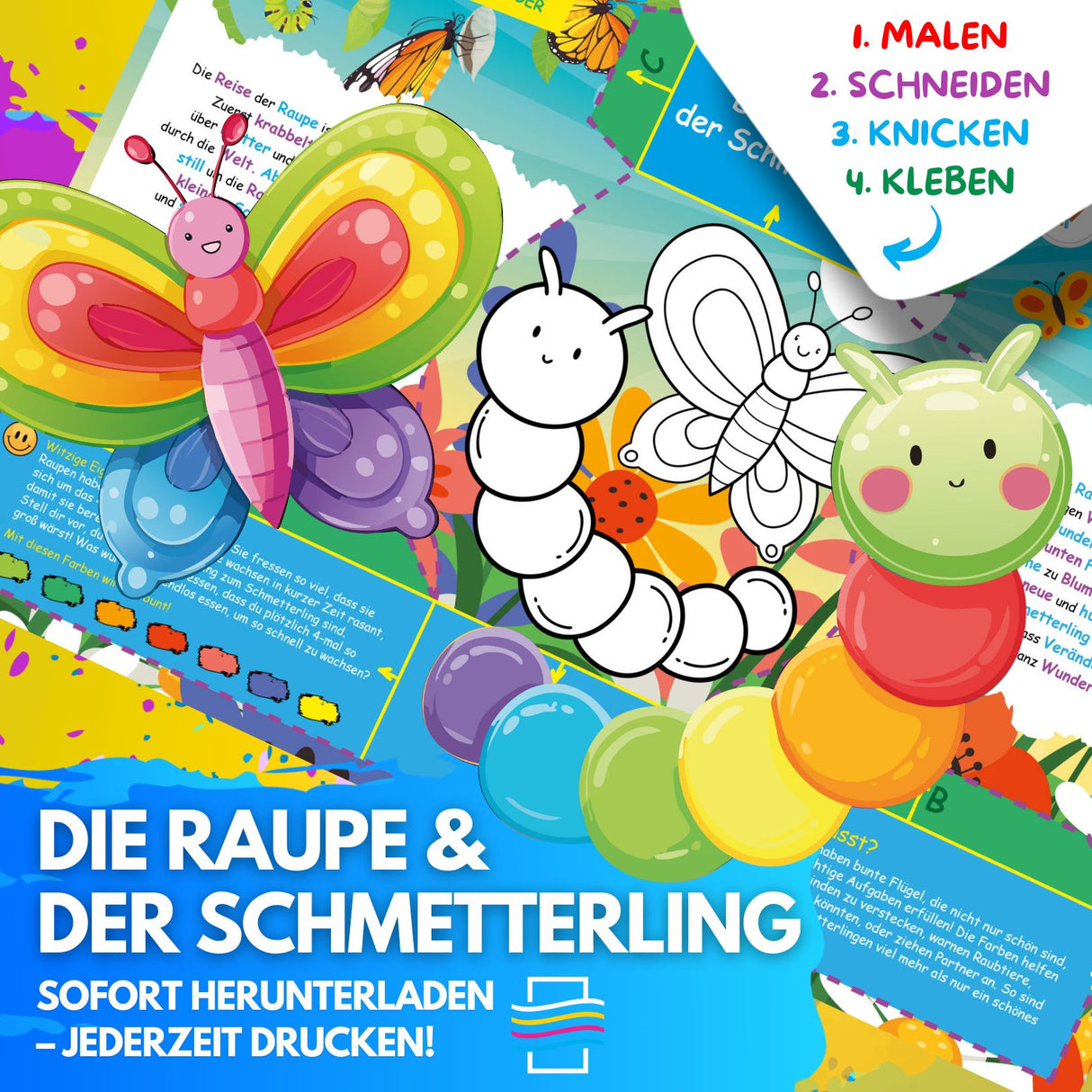 35 KREATIVE TIERGESCHICHTEN ZUM AUSMALEN, BASTELN & SPIELEN | KOMPLETTPAKET: TIERWELT, MEERESWELT UND GARTENWELT ZUM AUSDRUCKEN