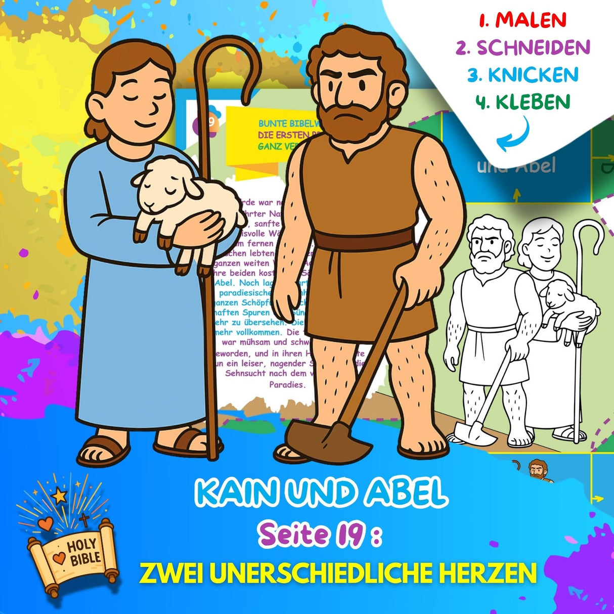 BUNTE BIBELWELT – TEIL 4: KAIN & ABEL | AUSMALEN, BASTELN, LERNEN & SPIELEN | ZUM AUSDRUCKEN