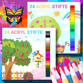STRAHLENDE ACRYLSTIFTE - 48 FARBEN FÜR KLEINE KÜNSTLER - KINDERFREUNDLICHES DESIGN, BUNTE GARTENWELT - Sabbatbox