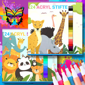 STRAHLENDE ACRYLSTIFTE - 48 FARBEN FÜR KLEINE KÜNSTLER - KINDERFREUNDLICHES DESIGN, BUNTE TIERWELT - Sabbatbox