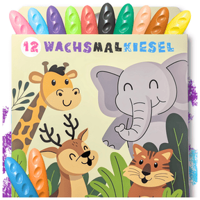 WACHSMALKIESEL - 12 WACHSMALSTIFTE FÜR KLEINE KÜNSTLER - KINDERFREUNDLICHES DESIGN, BUNTE TIERWELT - Sabbatbox